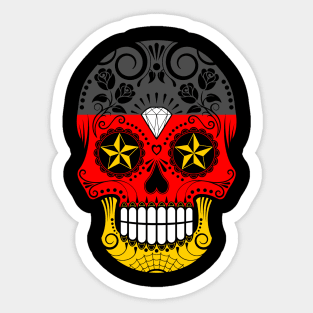 German Flag Sugar Skull with Roses Sticker